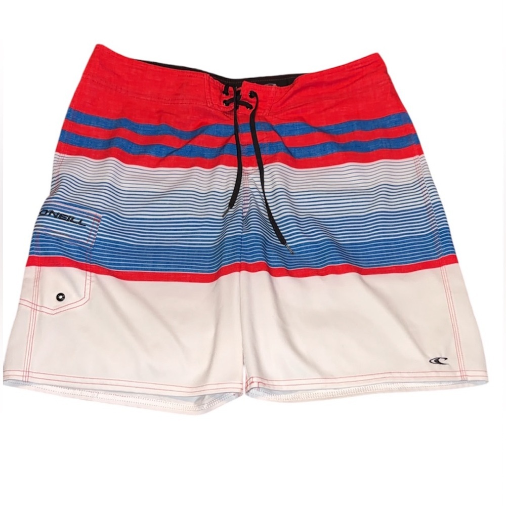 O'Neill Red and Blue Striped Board Shorts